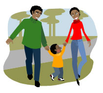 family walking in a park