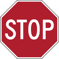 A graphic of a STOP sign. The sign is an octagon with the word in the middle 
