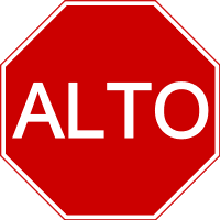 A graphic of a STOP sign only this one is in Spanish and features the word ALTO in the middle of the octagon