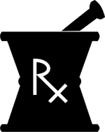 a graphic of the Prescription/Pharmacy symbol; an ‘R’ and an ‘X’ combined