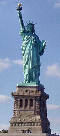 A photograph of the Statue of Liberty and the base upon which the statue stands