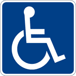 A handicapped accessible sign. It is an icon of a person seated in a wheelchair.