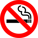 A no smoking sign that shows a lit cigarette with a bar through it indicating do not do this.