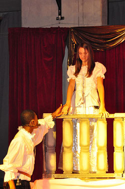 A photograph of Romeo and a female character in the play “Romeo and Juliet.”
