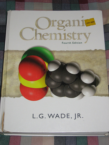 A photograph of an Organic Chemistry textbook