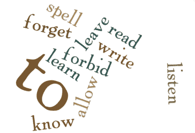 A Wordle (colorful picture of strewn words of “to” and a variety of verbs)