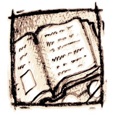 black and white line drawing of stack of books
