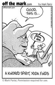 After this intense activity with Forster’s essay, the cartoon of Yoda enjoying a Seuss cartoon because they speak the same way will lighten things up here at the end. 
