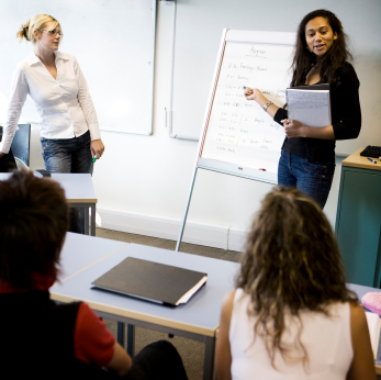 Woman giving a presentation.