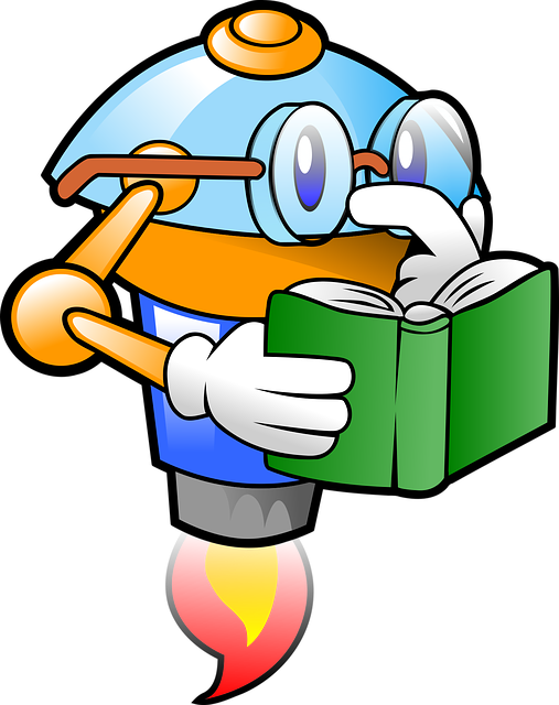 a cartoon of a robot with glasses on reading