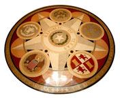 Image of the seal of Texas from the floor of the capitol rotunda