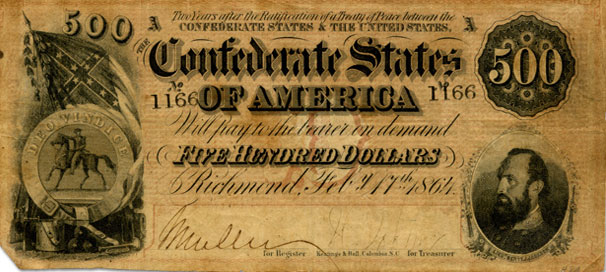 Image of a Confederate States $500 bill