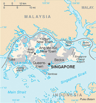 “Political map of Singapore and is relative location to Indonesia and Malaysia.” 