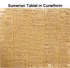 Image of a section of a Sumerian clay tablet written in cuneiform