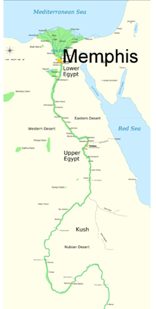 Map of Ancient Egypt featuring Lower and Upper Egypt, as well as Kush.