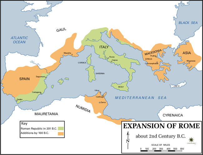 A map showing the expansion of the Roman Empire