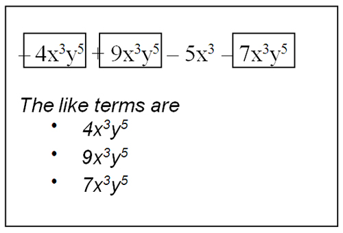 4 x cubed y to the fifth, 9 x cubed y to the fifth, and 7 x cubed y to the fifth