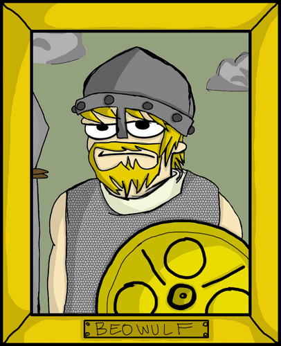 a cartoon rendering of the hero Beowulf from the Norse legend