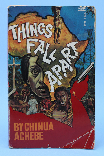 A photograph of the cover of the book Things Fall Apart by Chinua Achebe