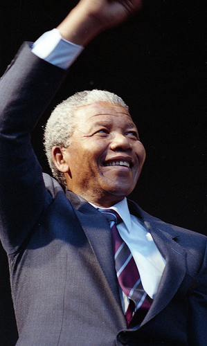 A photograph of South African President and Anti-apartheid activist Nelson Mandela