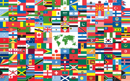 Small representations of 225 world flags arranged in as one large rectangle