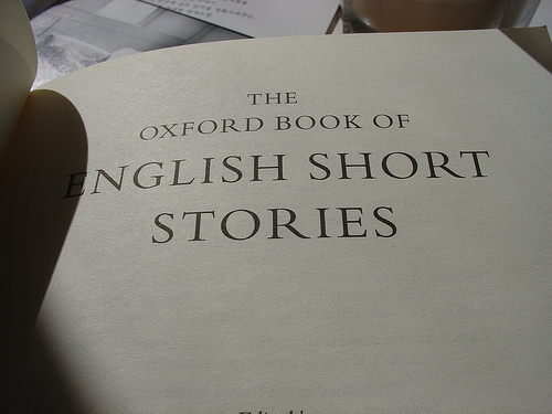A photograph of the tile page of the book, “The Oxford Book of English Short Stories.