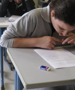 A photograph of a student taking a written test