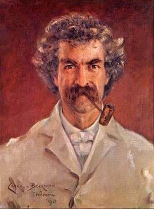 painting of writer Mark Twain with a pipe in his mouth
