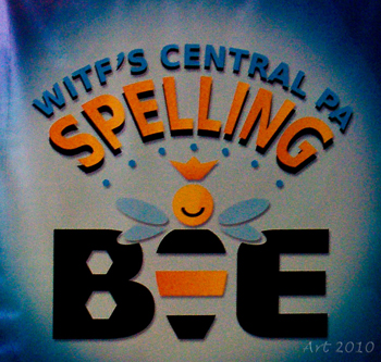 blue, orange, and black letters on graphic that say “WITF’S Central PA Spelling Bee”