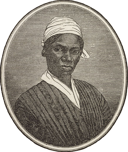 A drawing of Sojourner Truth; she wears a head kerchief and has a determined expression