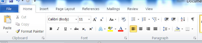 The tool tabs at the top of the Microsoft Word interface