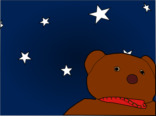 A painting of a teddy bear against a starry sky