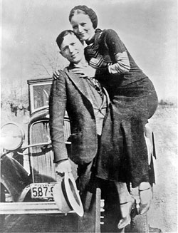 Bonnie and Clyde in March 1933, in a photo found by police at the Joplin, Missouri hideout.