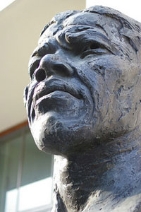 A photograph of a statue of Nelson Mandela, President of South Africa and civil rights activist