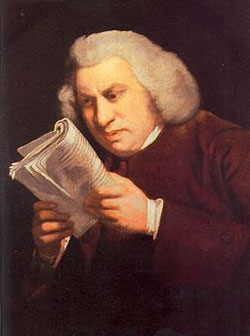 A painting of author Samuel Johnson reading a newspaper or pamphlet