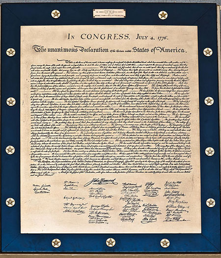 A photograph of a copy of the Declaration of Independence of The United States of America