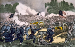A painting depicting the Battle of Gettysburg during the American Civil war