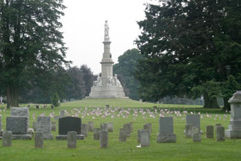 A photograph of the Soldiers Monument at the Gettysburg National Cemetery