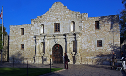 A photograph of the Alamo building in San Antonio, TX