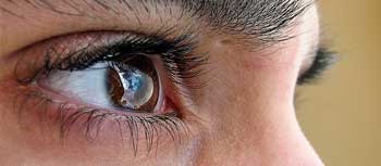 A photograph of a person’s eye watching something