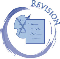 a quick sketch showing two papers, one messy, the other clean. There is a swirl around both papers showing the word “revision.”