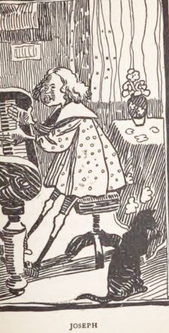 Crosshatched drawing (an engraving or woodcut) of Joseph, an illustration for “The Fable of the Parents Who Tinkered with the Offspring”