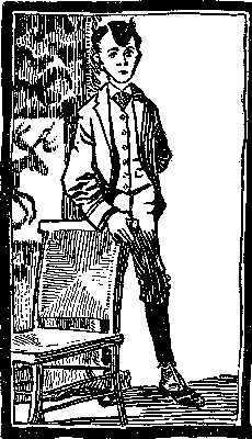 Woodcut or engraved drawing of a young man in knickers, coat, vest, and tie