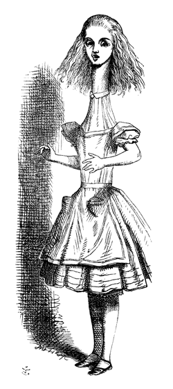 The drawing of Alice with a long neck will help students visualize the passage where the Pigeon mistakes her for a serpent.