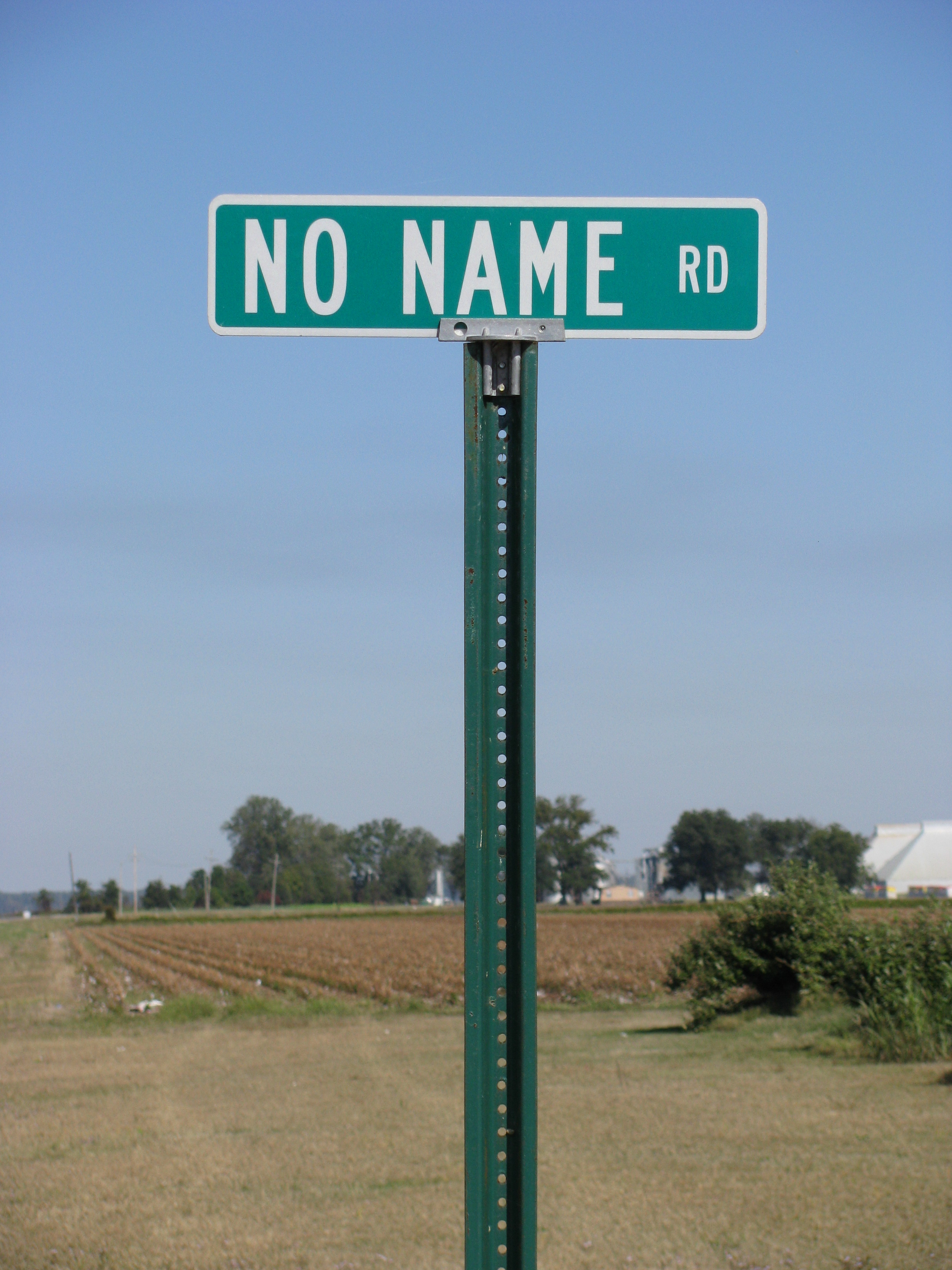 A photograph of a street sign with the words “No Name.” on it