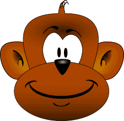 A cartoon monkey head with a mischievous grin