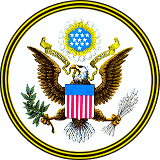 = Color reproduction of the 1841 Great Seal of the United States. An Eagle is in the center. In one claw, the eagle holds an olive branch and in the other arrows. A flag is on the bird�s chest and the words “e pluribus unum” are above his head along with 13 stars representing the first 13 colonies.”