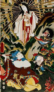 A painting depicting the emergence of the original Kotoamatsukami, or five dieties.