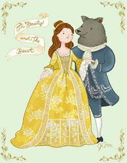 A caricature drawing of the two main characters from The Beauty and the Beast.