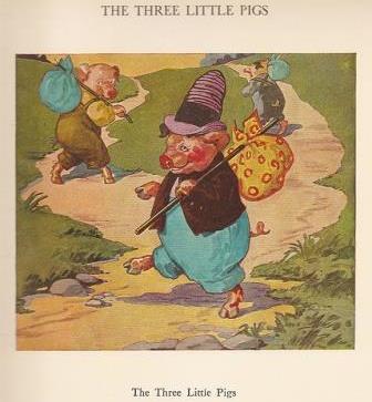 A page form the Mother Goose tale “The Three Little Pigs”